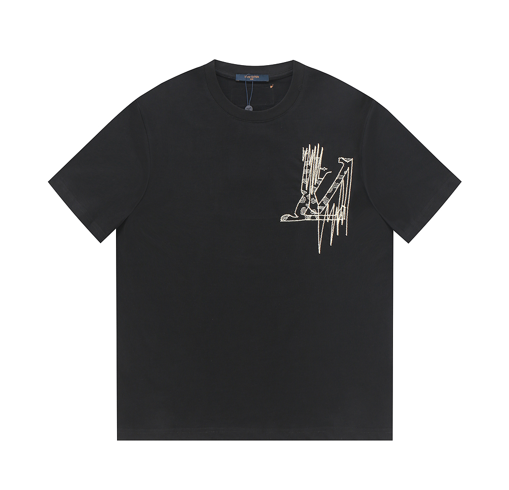 Louis Vuitton Kleding T-Shirt Zwart Wit Geel Afdrukken Unisex Katoen Lente/Zomercollectie Fashion Korte mouw