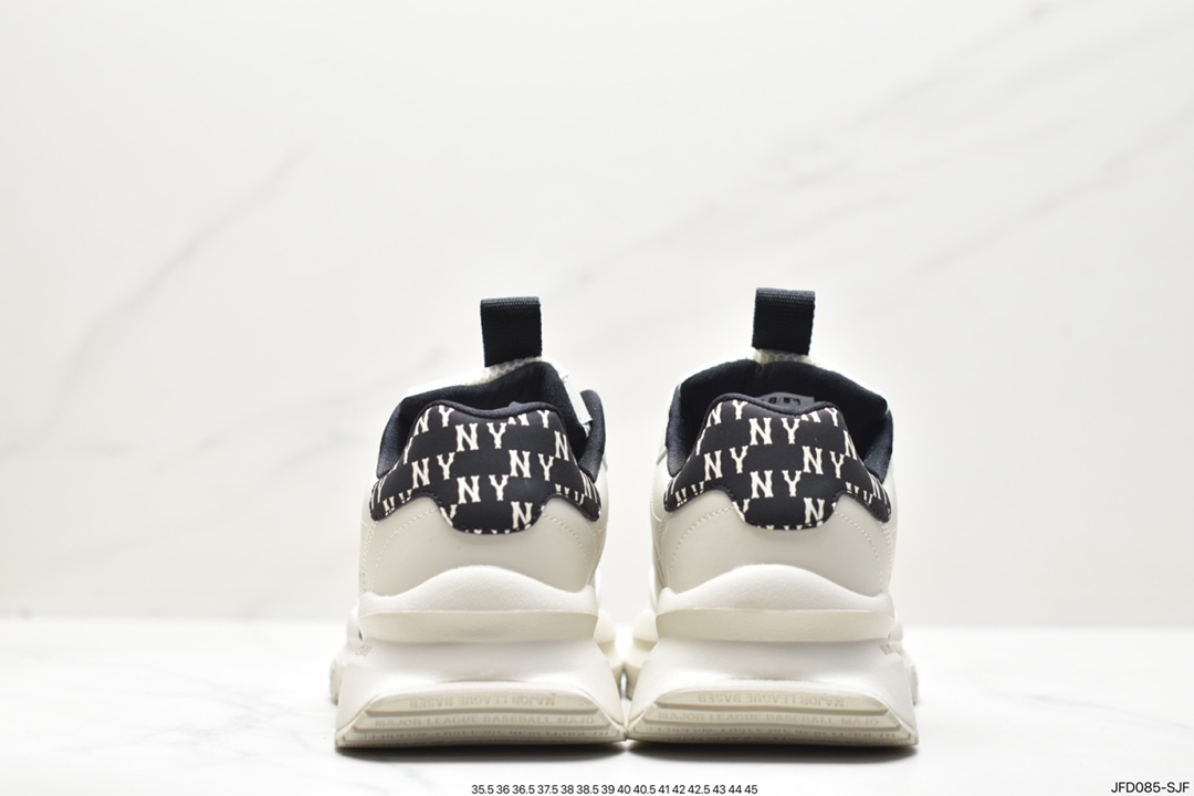 Korea Limited Release NY Yankees Limited x MLB Big Ball Chunky Mesh Thick-soled Daddy Jogging Shoes ”Mesh Ivory Black NY Print” 3ASHCRB3N (GP007)