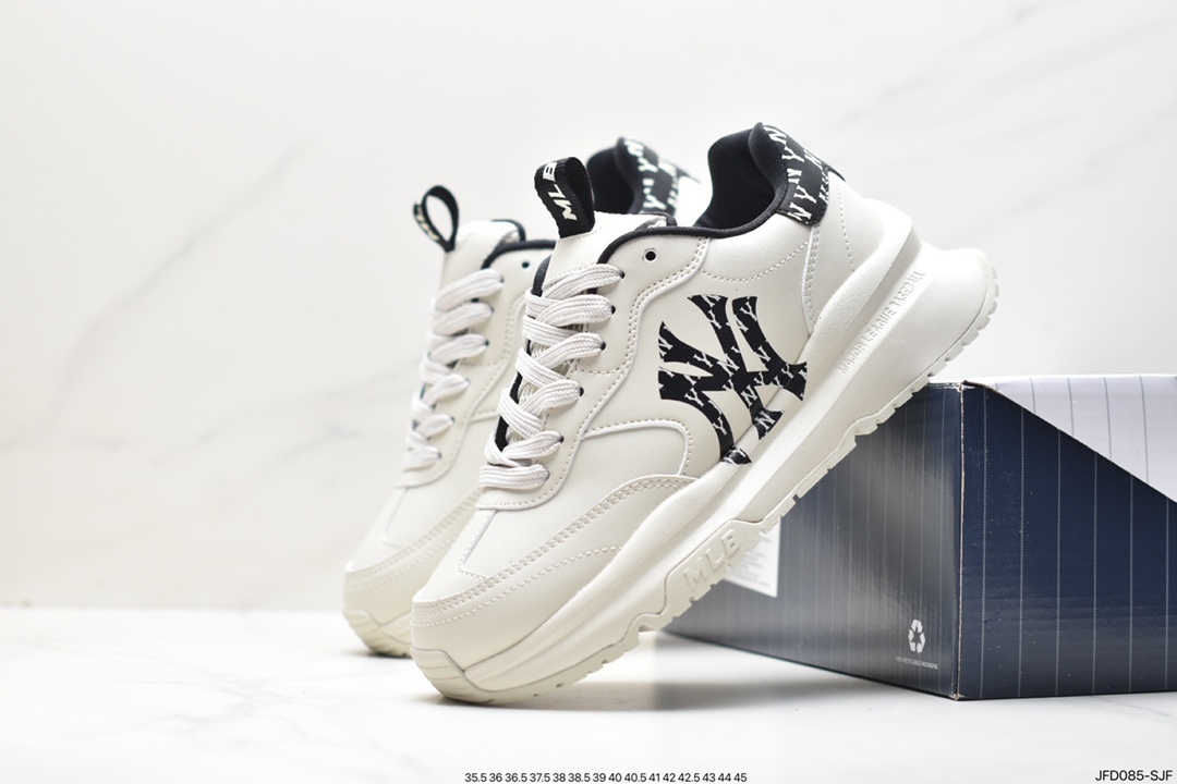 Korea Limited Release NY Yankees Limited x MLB Big Ball Chunky Mesh Thick-soled Daddy Jogging Shoes ”Mesh Ivory Black NY Print” 3ASHCRB3N (GP007)