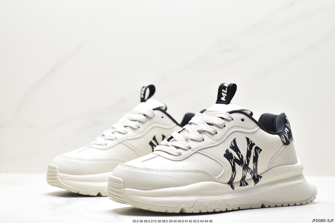 Korea Limited Release NY Yankees Limited x MLB Big Ball Chunky Mesh Thick-soled Daddy Jogging Shoes ”Mesh Ivory Black NY Print” 3ASHCRB3N (GP007)