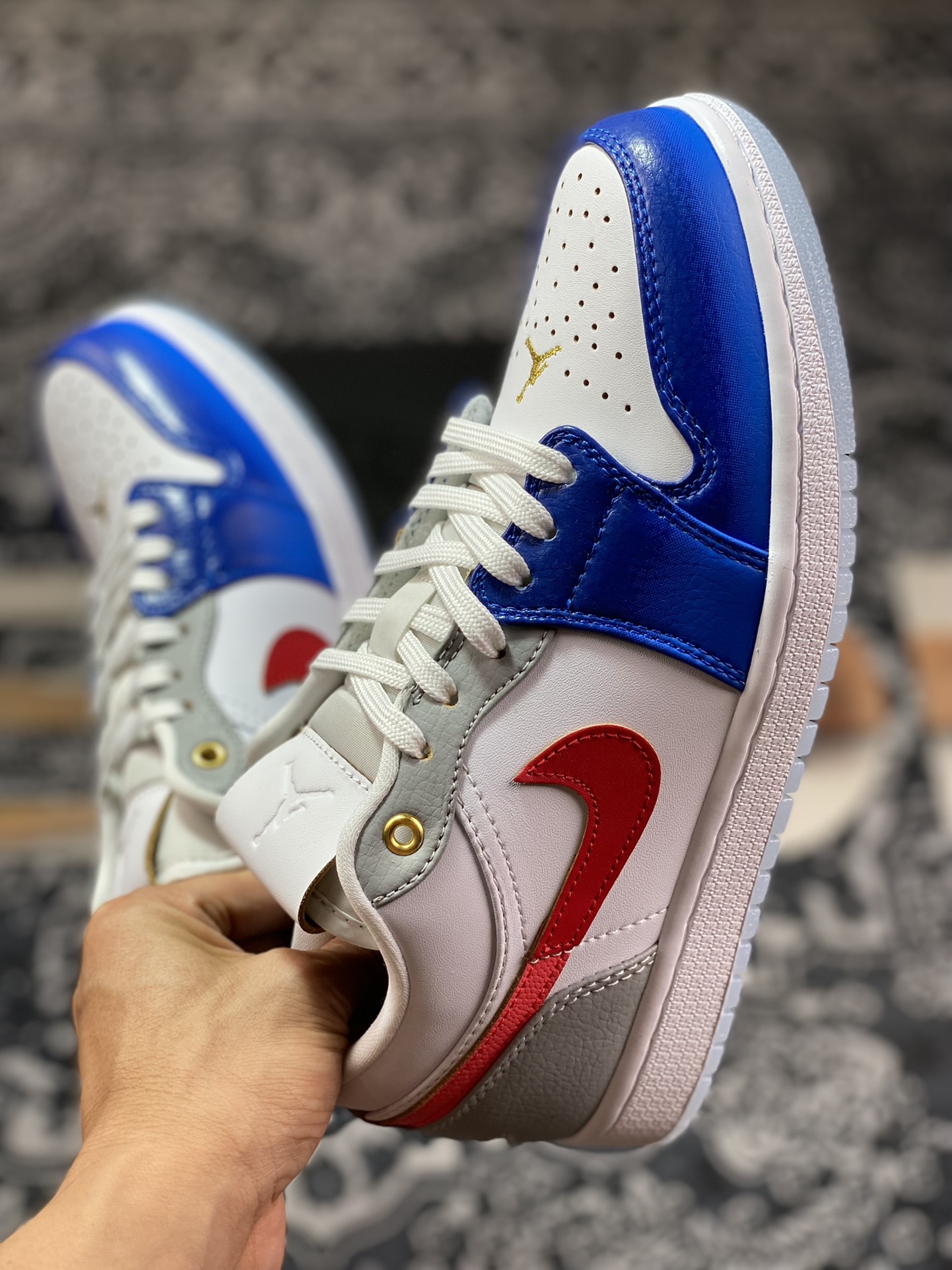 Original Air Jordan 1 Low White, Blue and Red FN8901-164