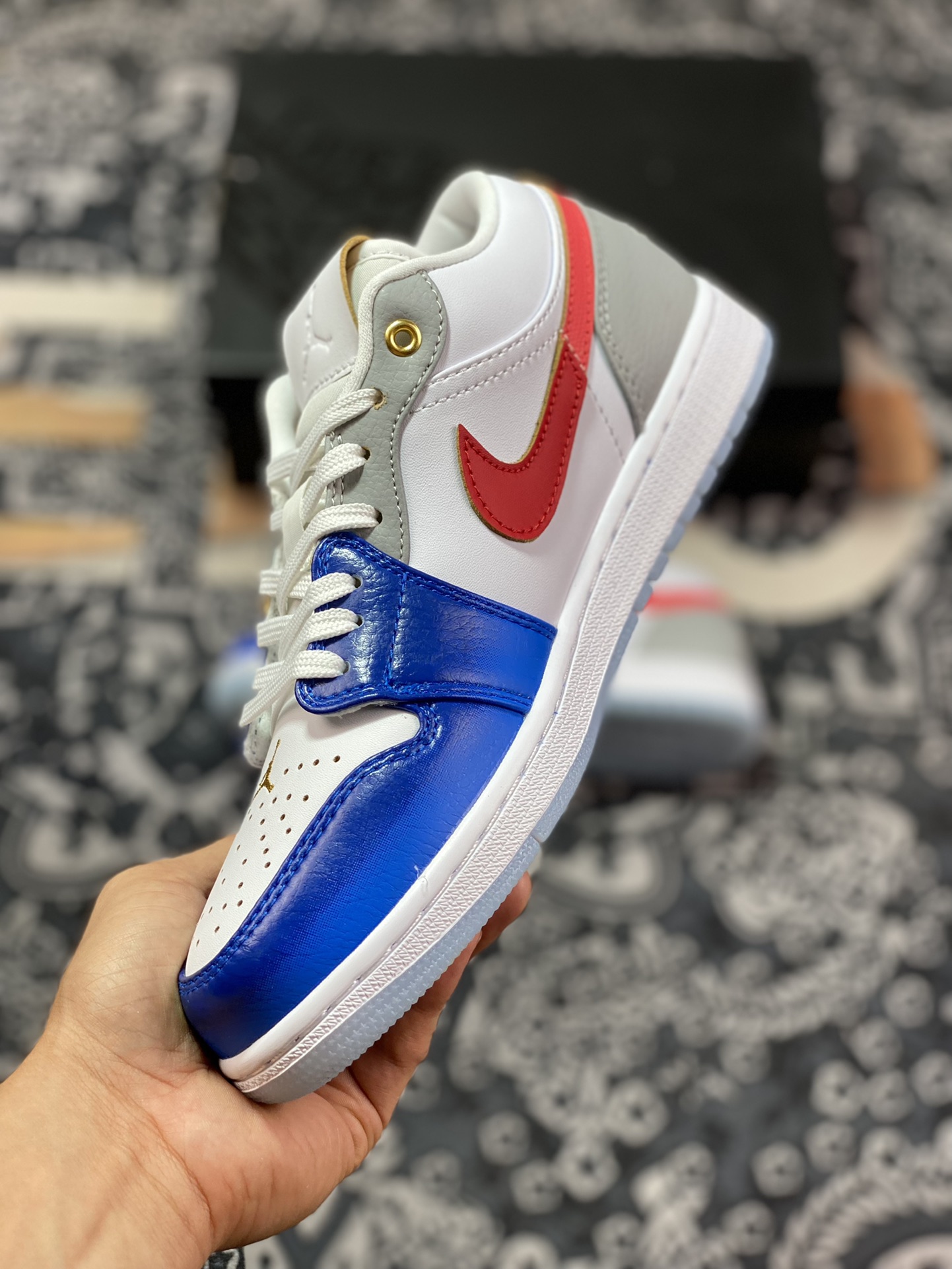 Original Air Jordan 1 Low White, Blue and Red FN8901-164