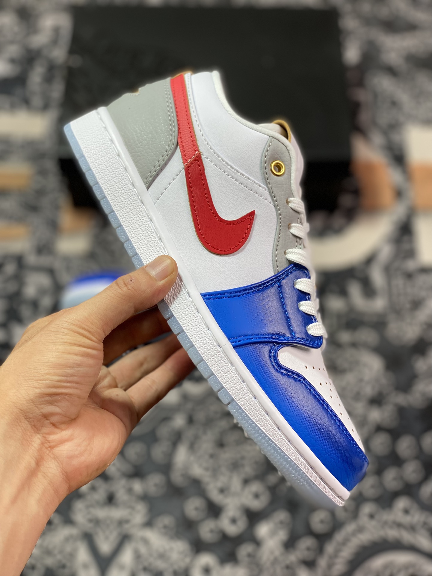 Original Air Jordan 1 Low White, Blue and Red FN8901-164