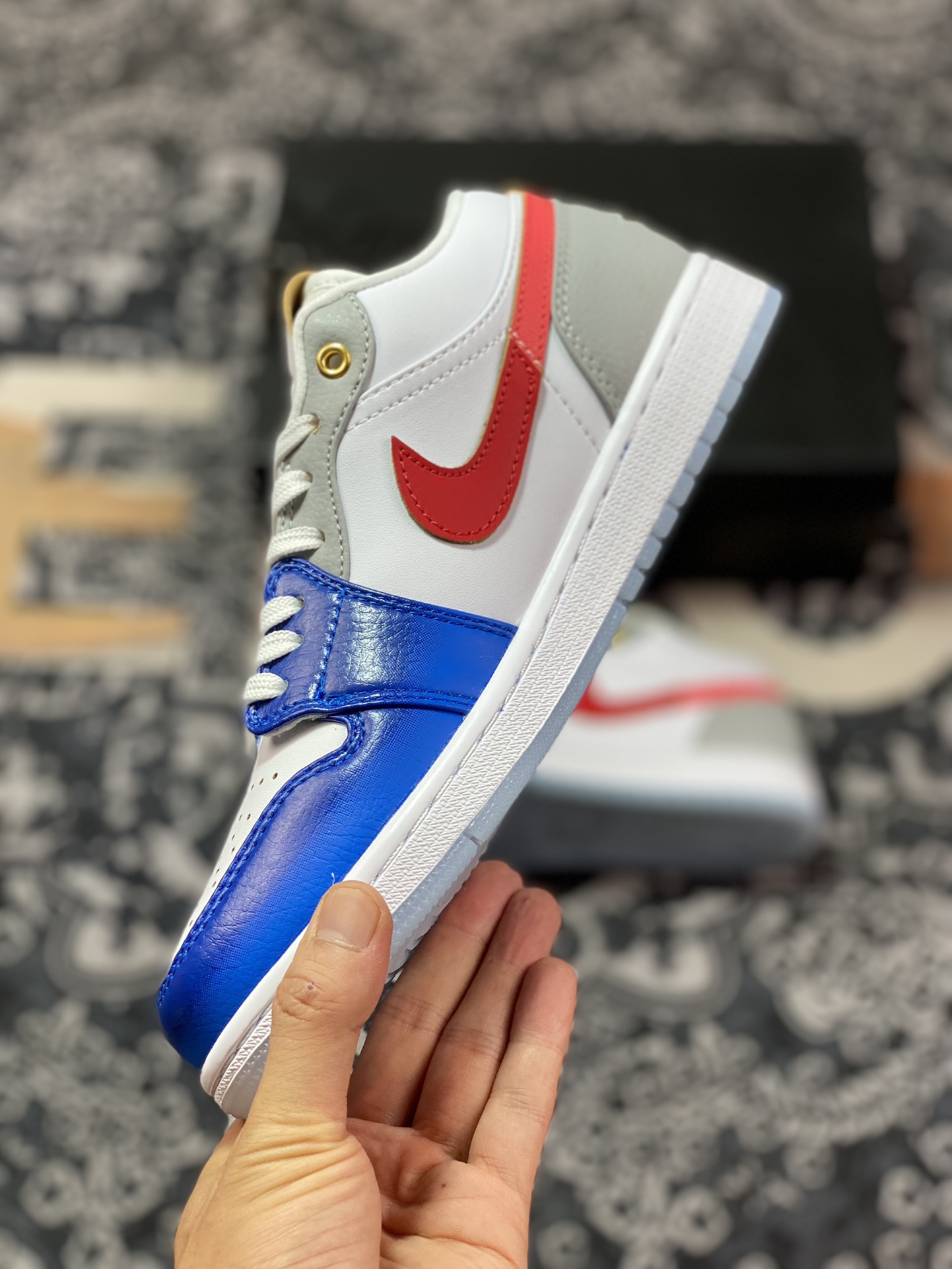 Original Air Jordan 1 Low White, Blue and Red FN8901-164