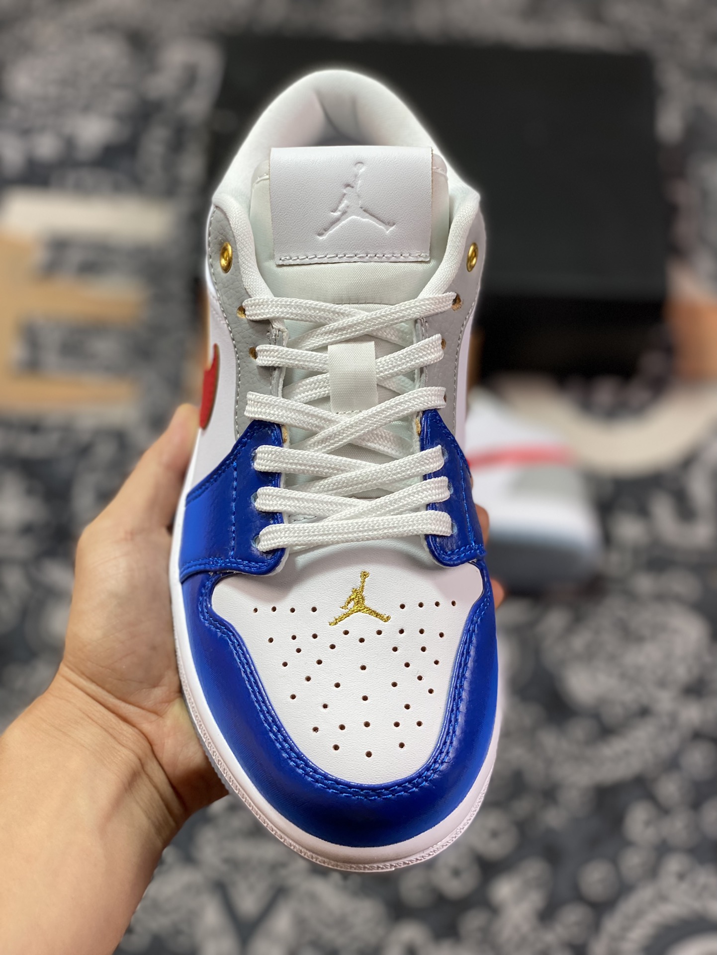 Original Air Jordan 1 Low White, Blue and Red FN8901-164