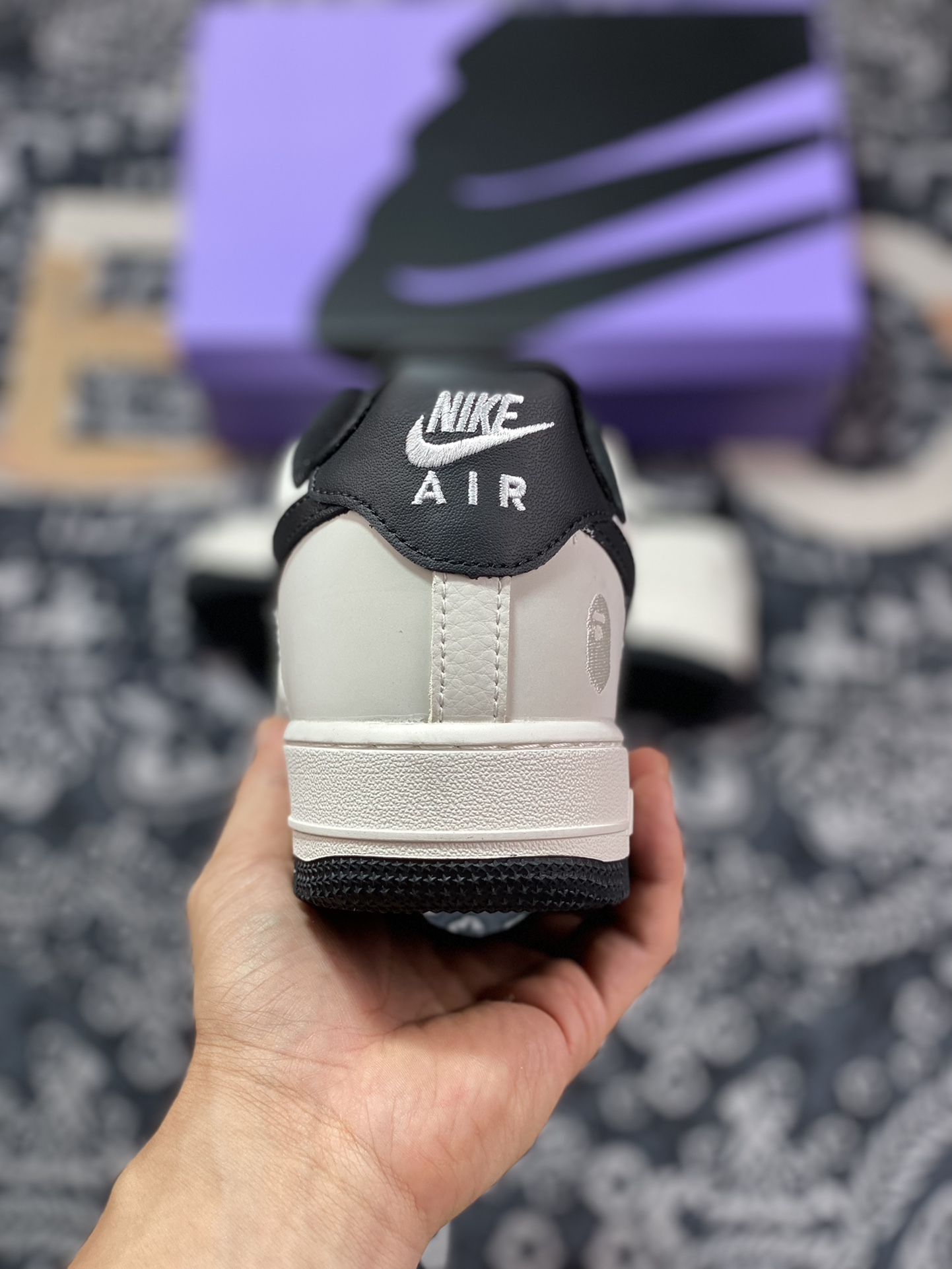 Bape x Air Force 1 Low Leather and Cloth Splicing White and Black BS9055-746