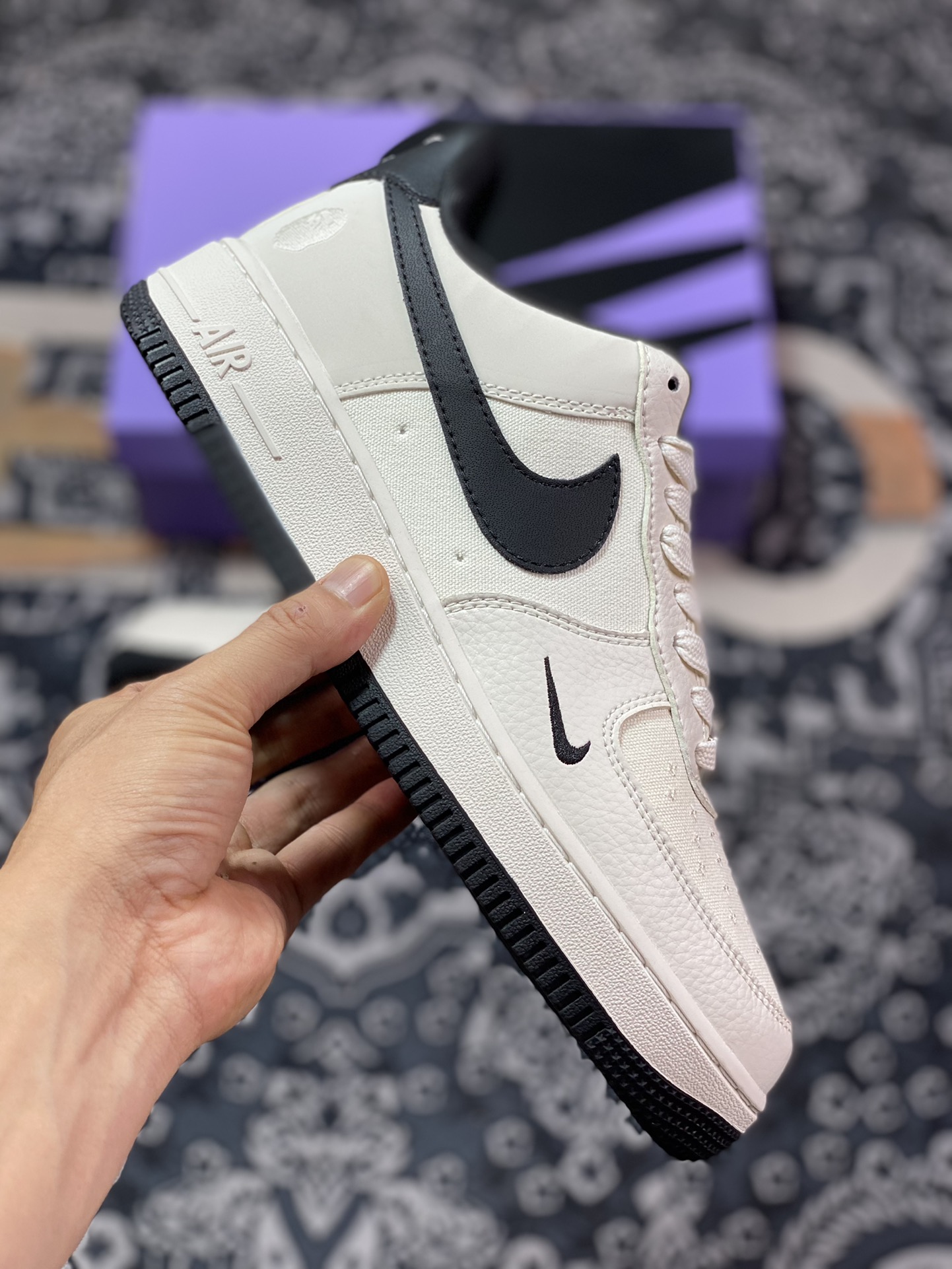 Bape x Air Force 1 Low Leather and Cloth Splicing White and Black BS9055-746