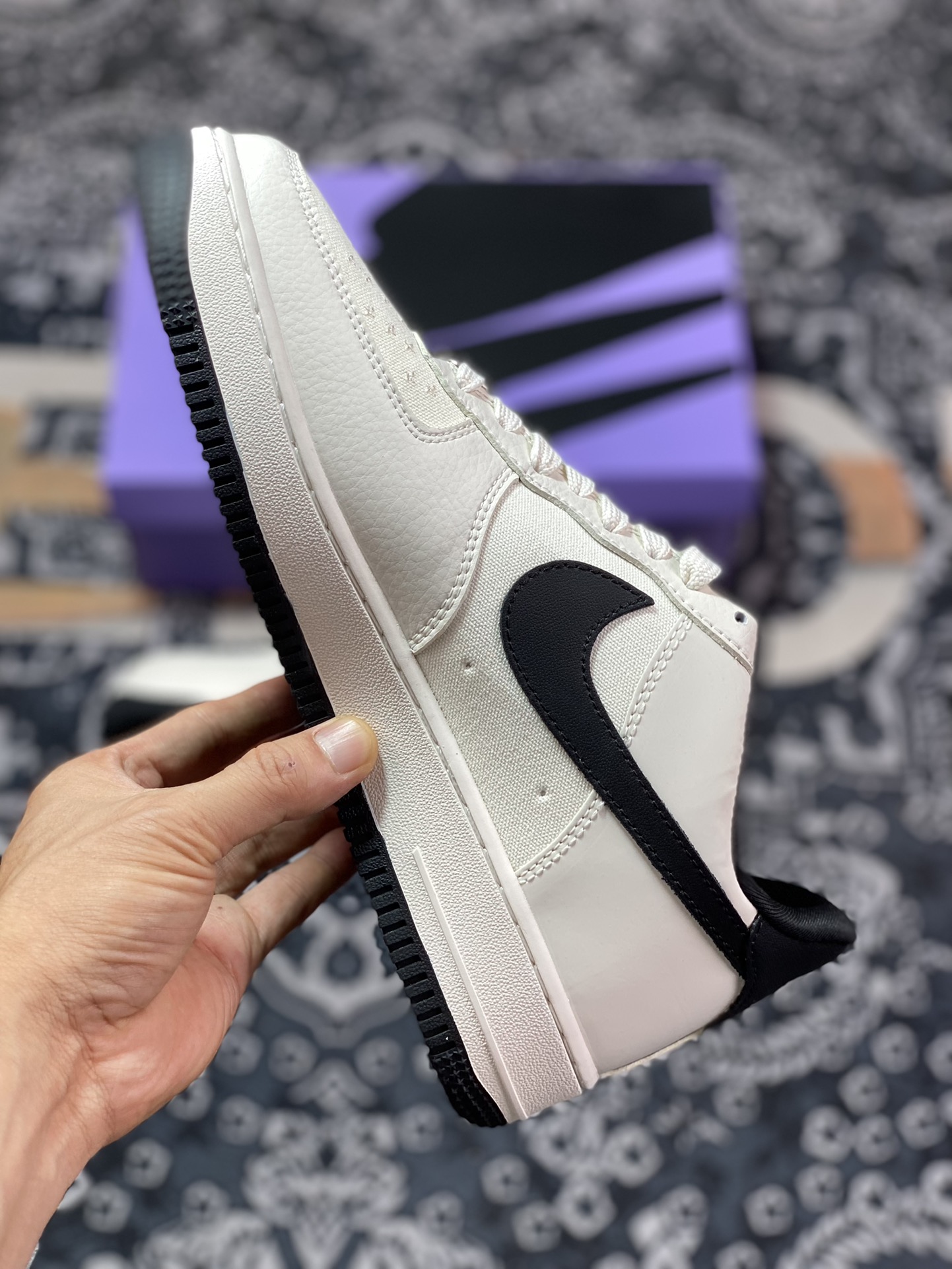 Bape x Air Force 1 Low Leather and Cloth Splicing White and Black BS9055-746