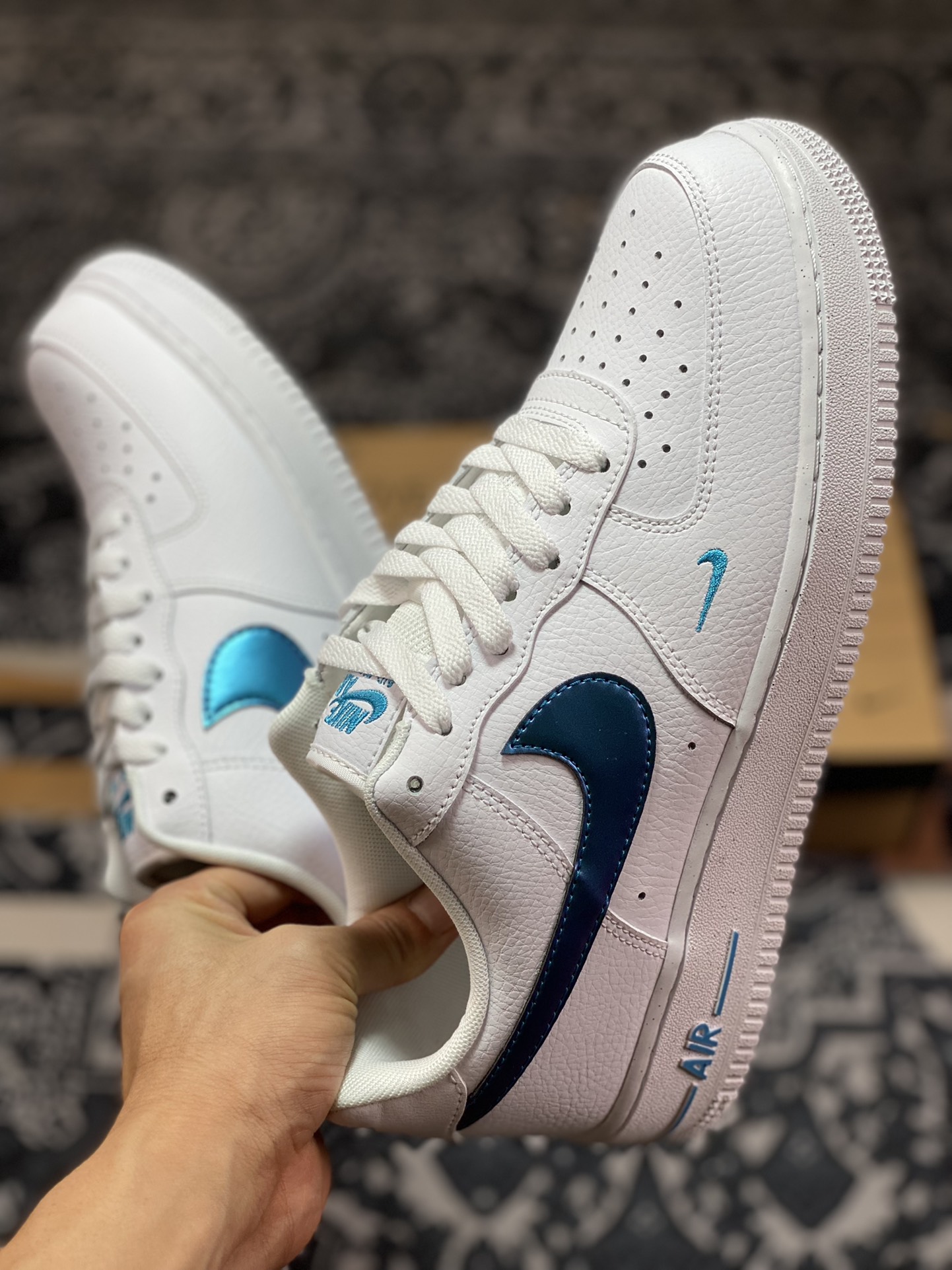 Nike Wmns Air Force 1'07 Low Impact”Next Nature” Air Force One classic low-top sneakers ”leather white electroplated blue and green” FD0677-100