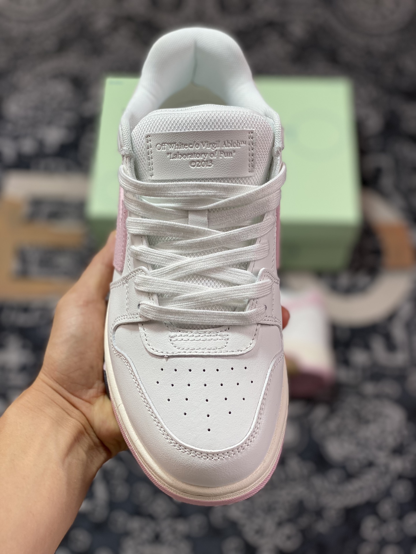 Off-White c/o Virgil Abloh Out Of Office Low-top Leather Sneakers”OOO” series low-top sneakers ”leather white light pink arrow” OWIA259F21LEA0010130