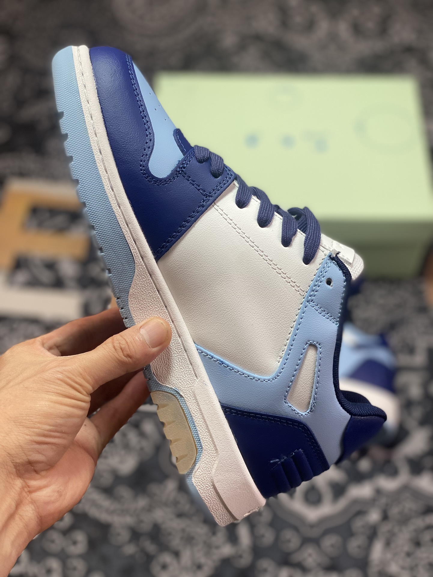 Off-White c/o Virgil Abloh Out Of Office Low-top Leather Sneakers”OOO” series low-top sneakers ”Leather University Blue White Dark Blue Arrow” OMIA2189S21LEA0014045