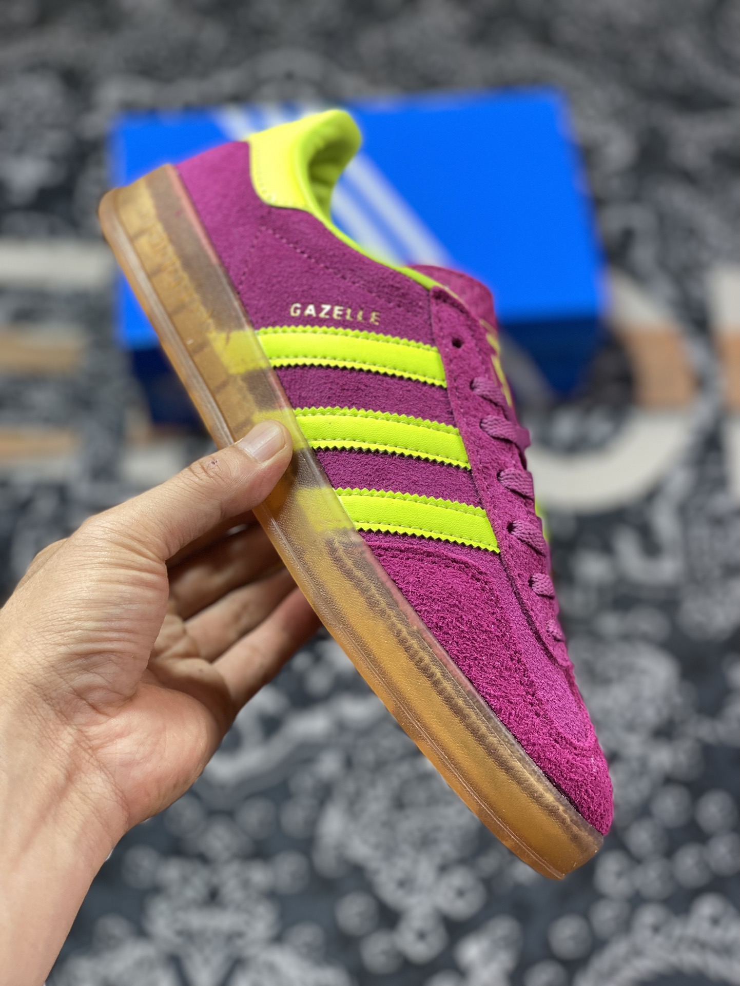 AD Originals Gazelle Indoor Purple and Yellow Clover Retro Casual Sports Shoes HQ8715