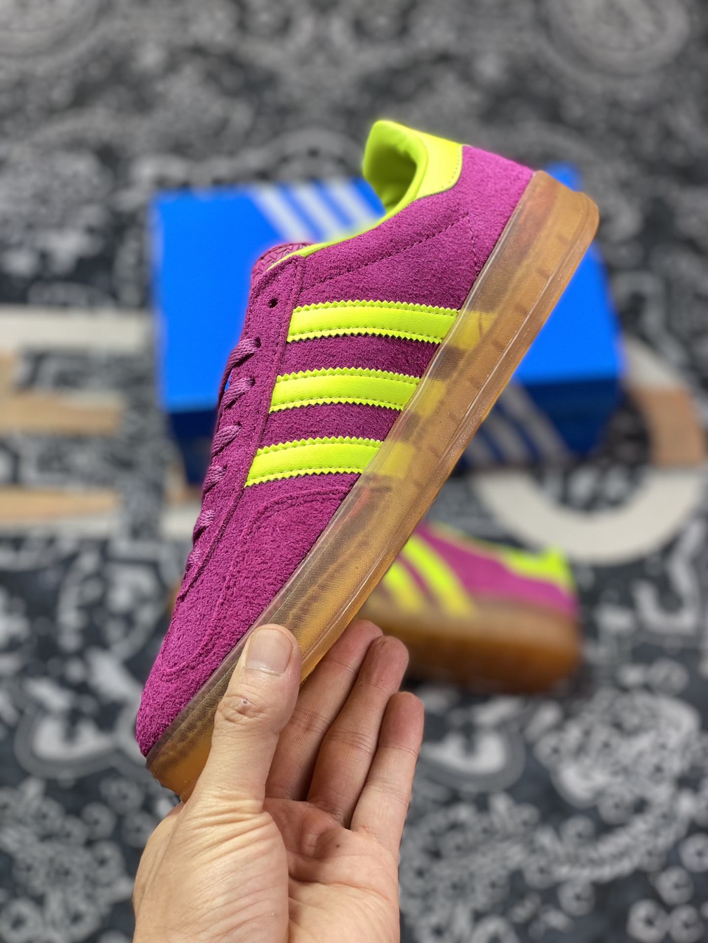 AD Originals Gazelle Indoor Purple and Yellow Clover Retro Casual Sports Shoes HQ8715