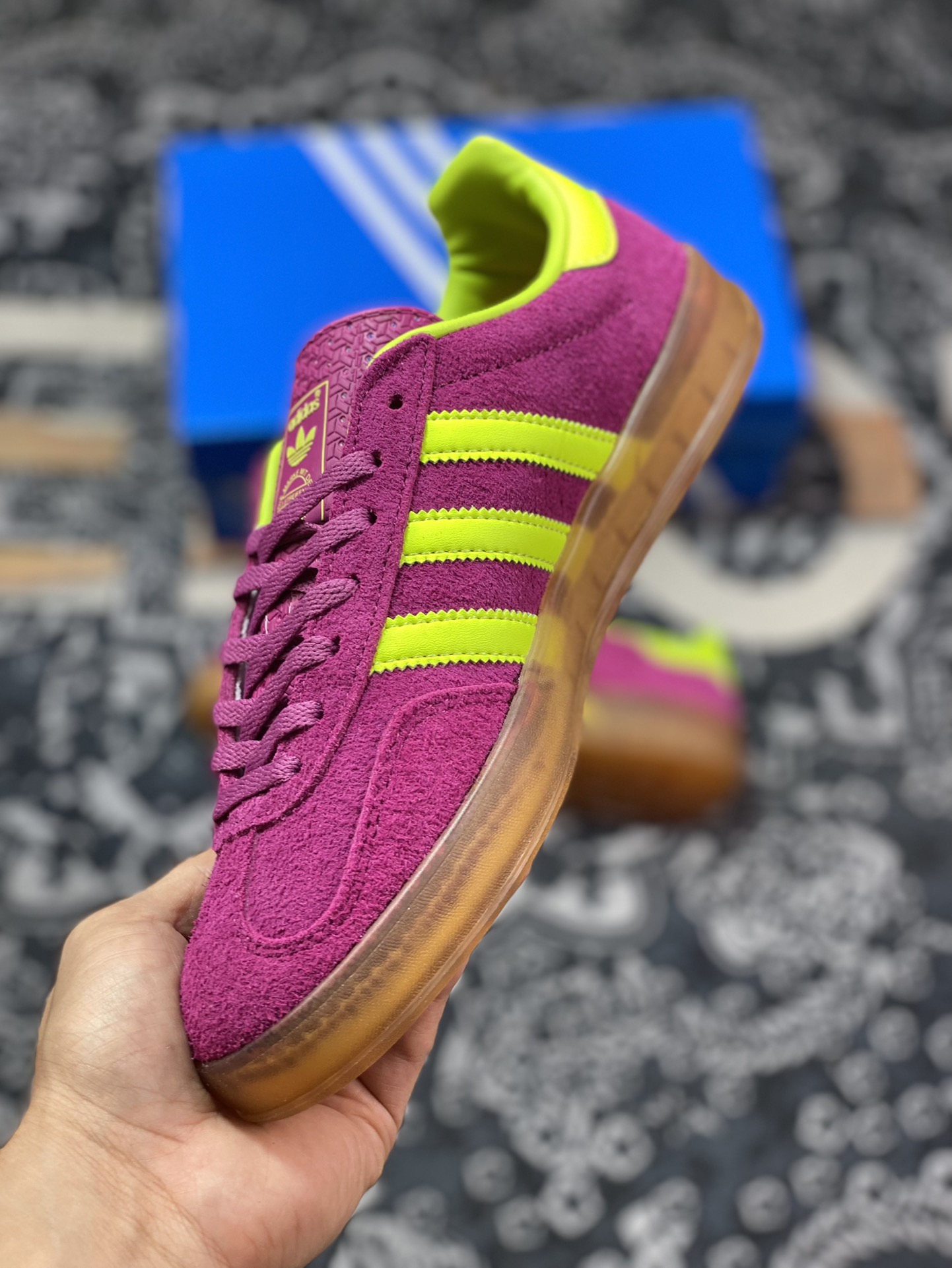 AD Originals Gazelle Indoor Purple and Yellow Clover Retro Casual Sports Shoes HQ8715