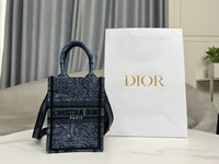 Dior Book Tote Tote Bags Beige Blue Denim Embroidery Fashion Mini