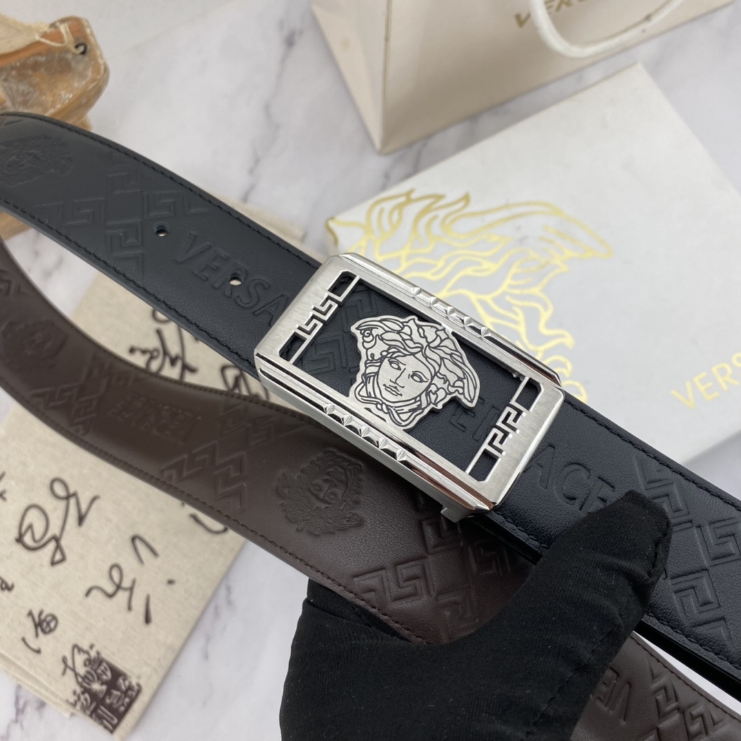 范思哲  男士花皮腰带40mm 双面进口头层皮皮压制。可双面使用 专柜走线 搭配新款扣