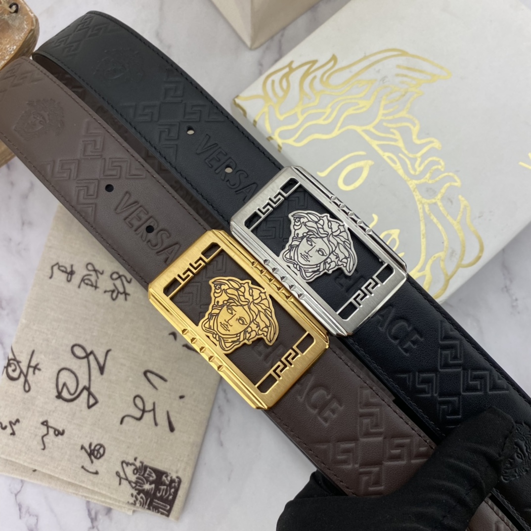 范思哲  男士花皮腰带40mm 双面进口头层皮皮压制。可双面使用 专柜走线 搭配新款扣
