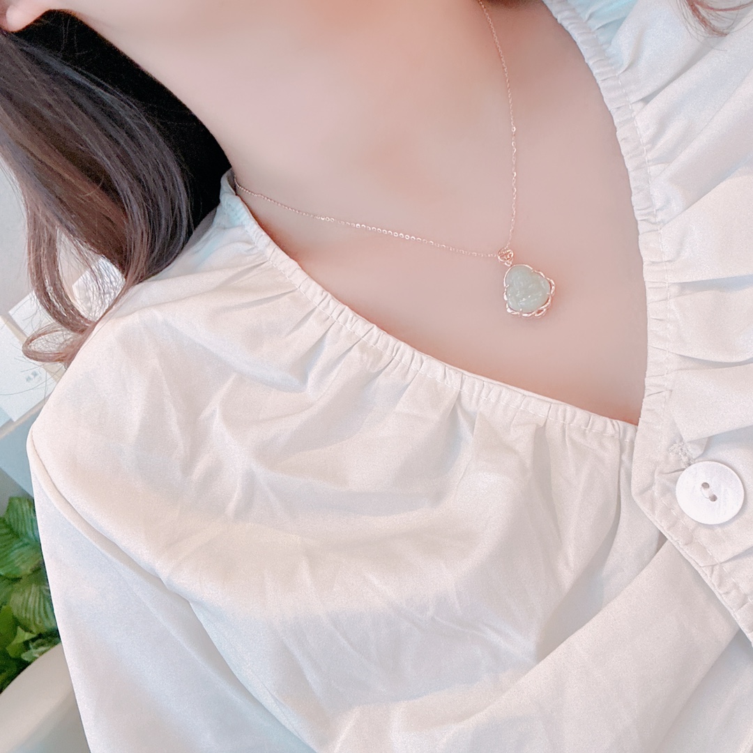 Nickel Free Silver Hetian Jade Necklace Cute Office Silver