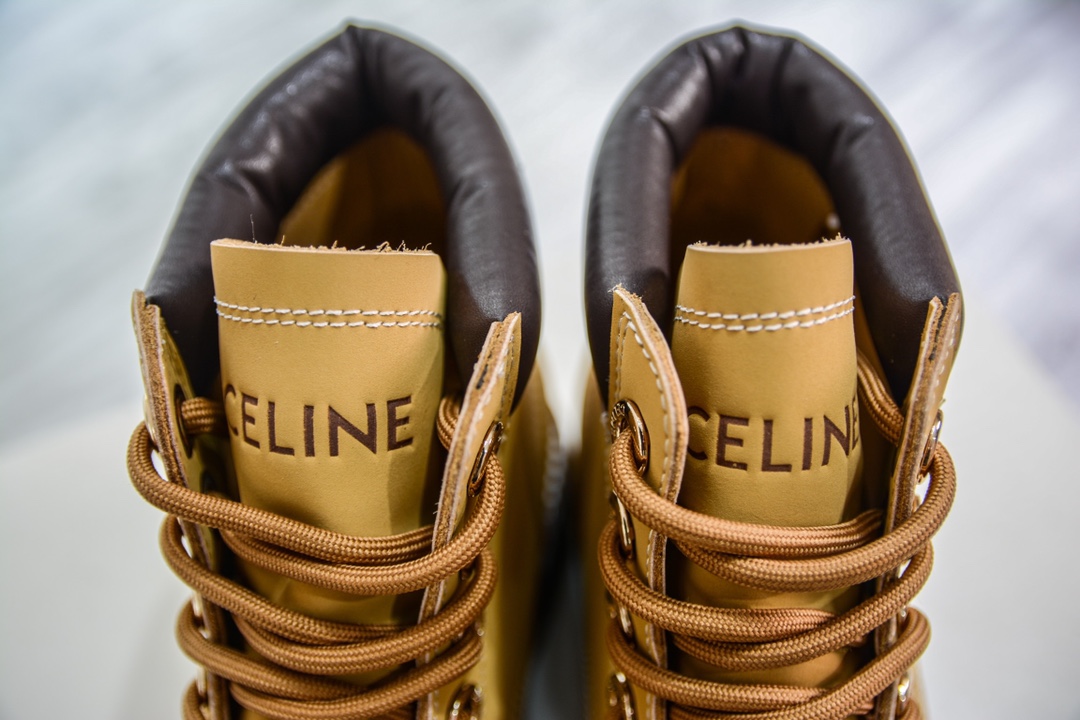 Celine Lace Up Boots ”Wheat” Celine versatile British style mid-tube motorcycle goddess military uniform Martin boots 2022 autumn and winter new products