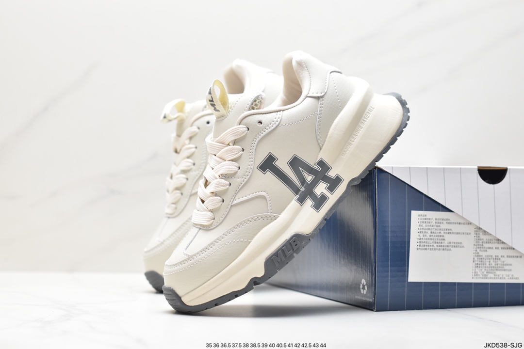 Korea Limited Release NY Yankees Limited x MLB Big Ball Chunky Mesh Thick-soled Daddy Jogging Shoes ”Mesh Ivory White Black NY Print” 3ASHCRM3N (GP007)