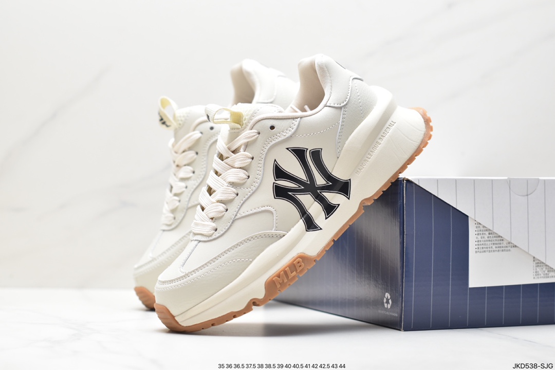 Korea Limited Release NY Yankees Limited x MLB Big Ball Chunky Mesh Thick-soled Daddy Jogging Shoes ”Mesh Ivory White Black NY Print” 3ASHCRM3N (GP007)