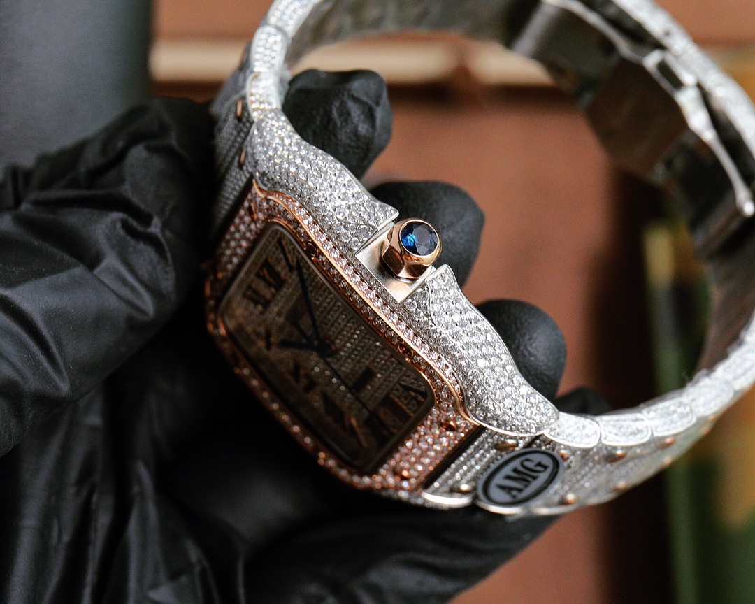 Cartier Santos de Cartier Large Model silver and rose gold diamond-paved case bezel dial and bracelet 39mm Men's Automatic
