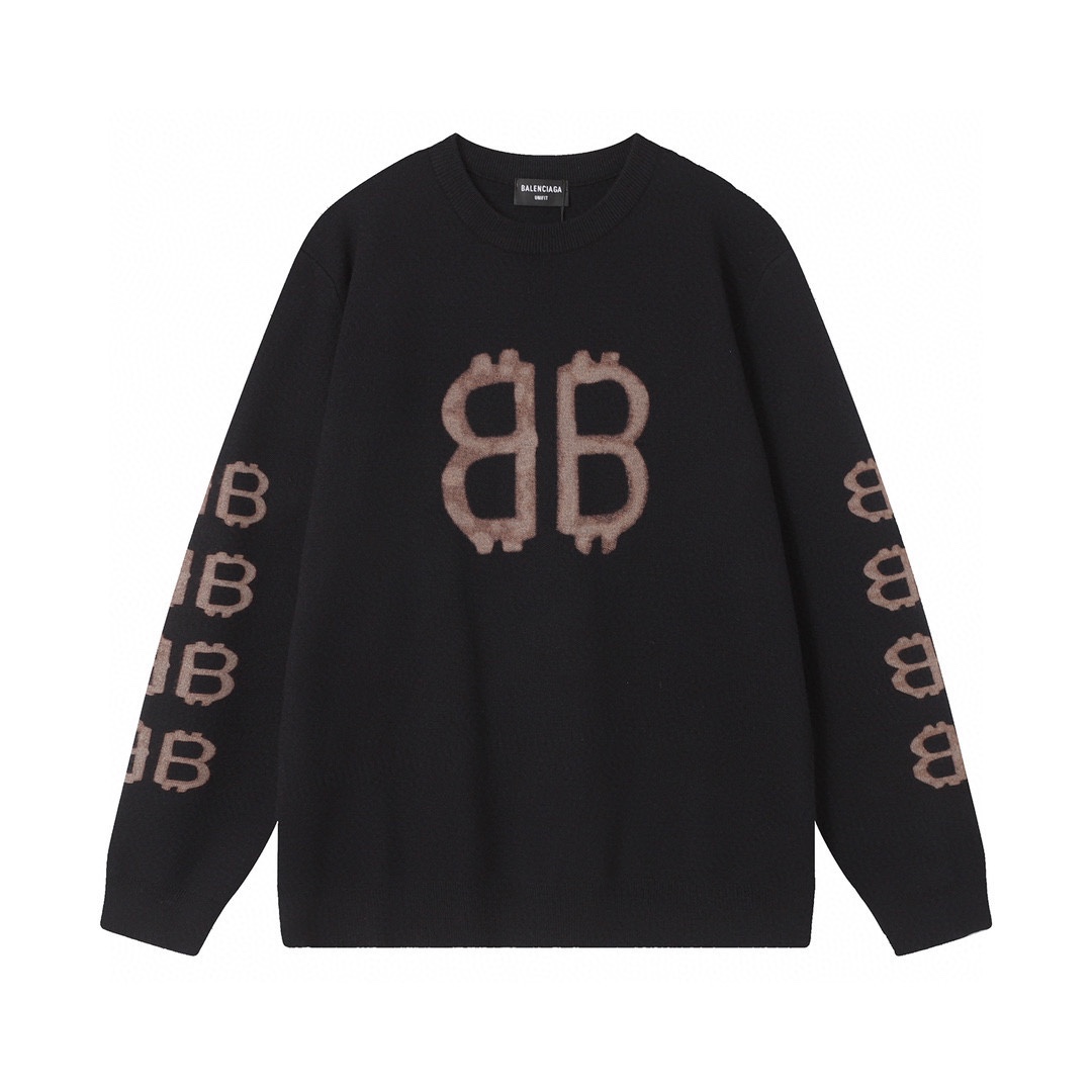 Balenciaga Clothing Sweatshirts Black Unisex Cotton Knitting Mercerized