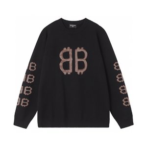 Balenciaga Clothing Sweatshirts Black Unisex Cotton Knitting Mercerized
