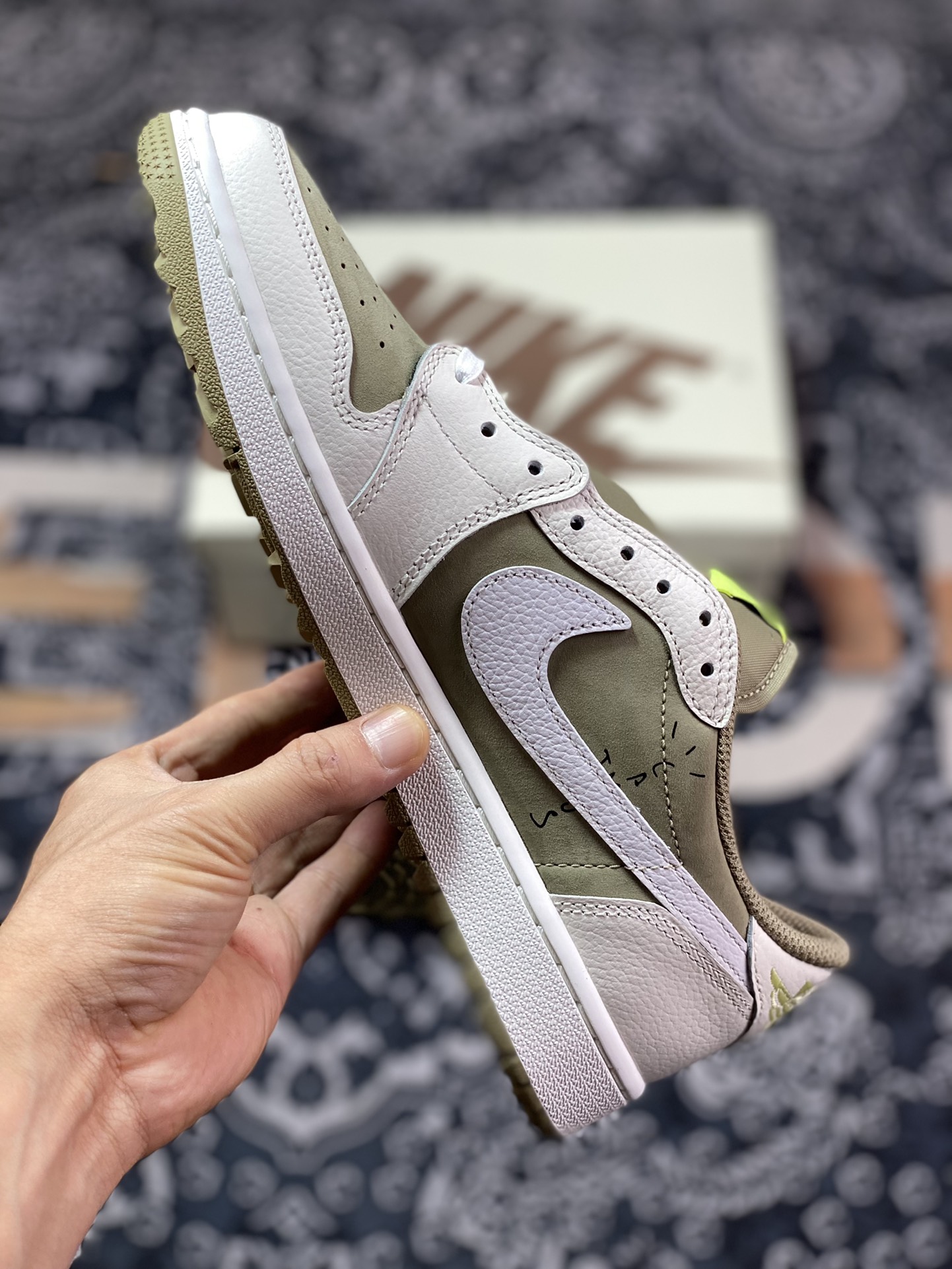 Selected Dongguan factory produced TS x Air Jordan 1 Low Golf brown green FZ3124-200