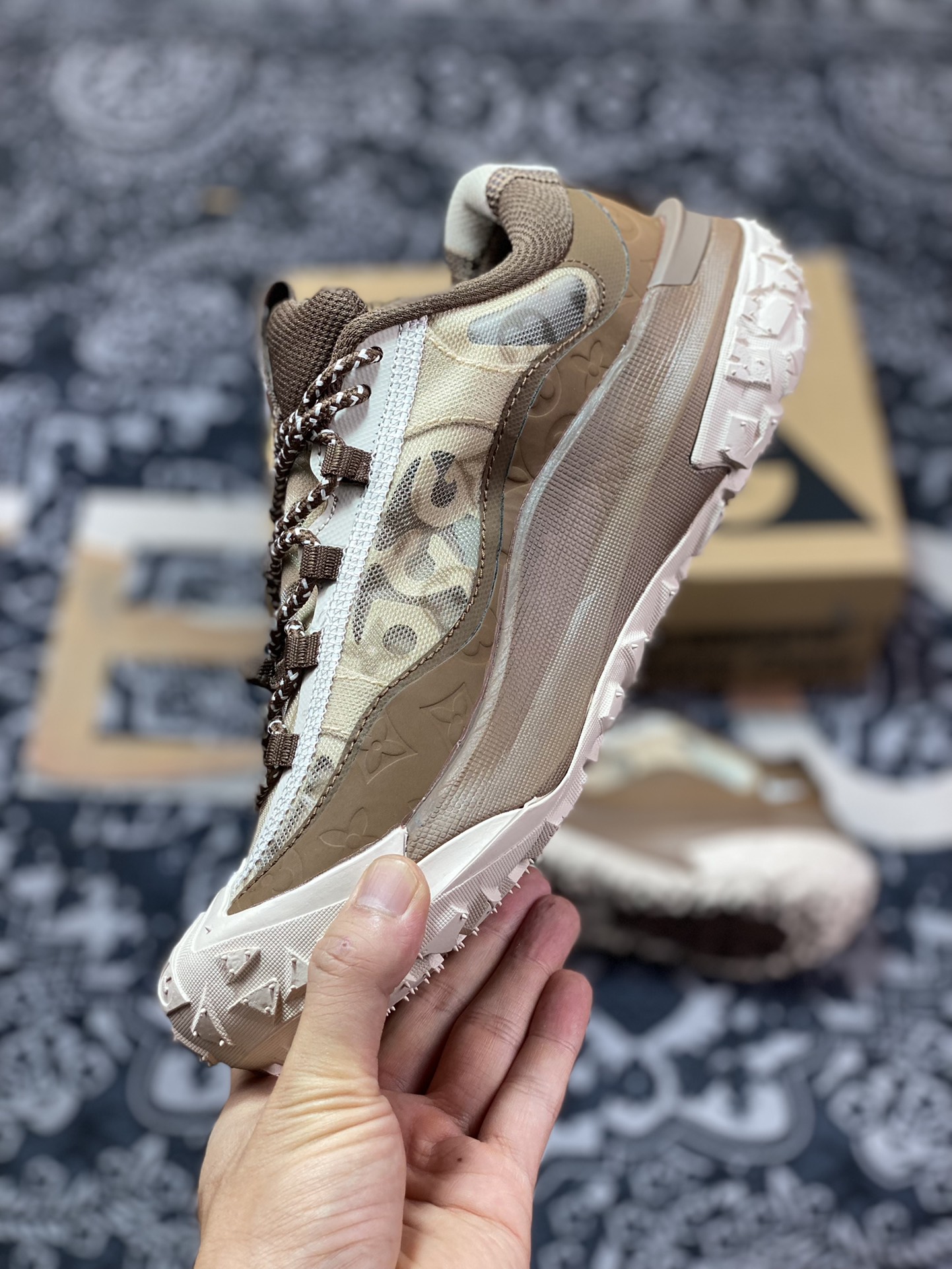 NIKE ACG Mountain Fly 2 Low”Brown/Sand/LV”ACG Mountain 2nd Generation Series Low-top Sports Shoes ”Mesh Dark Brown Sand White LV Old Flower” DV7910-003