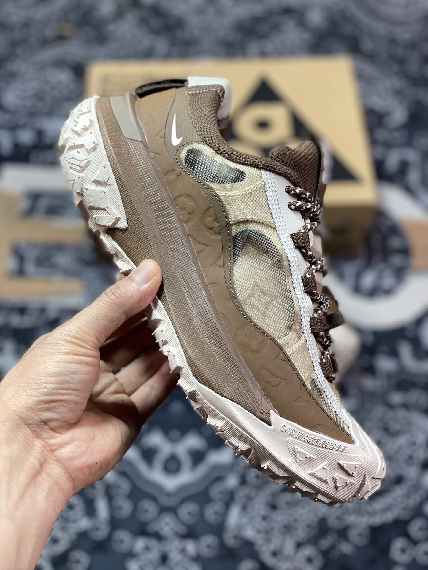 NIKE ACG Mountain Fly 2 Low”Brown/Sand/LV”ACG Mountain 2nd Generation Series Low-top Sports Shoes ”Mesh Dark Brown Sand White LV Old Flower” DV7910-003