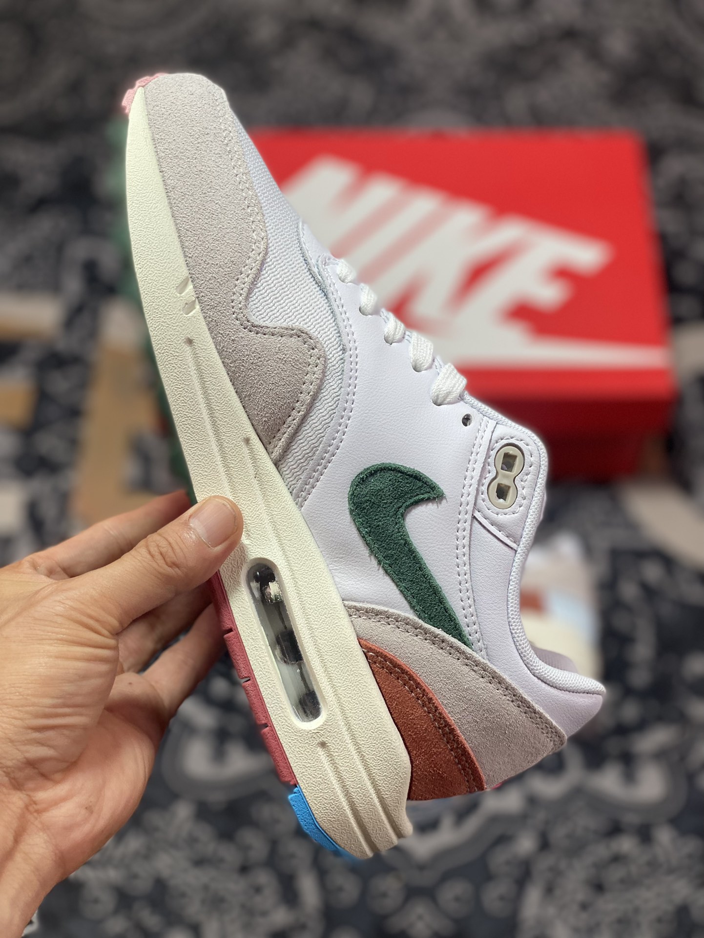 NK Air Max 1 ”AII Petals United” white, blue and green retro air cushion running shoes FQ0256-131