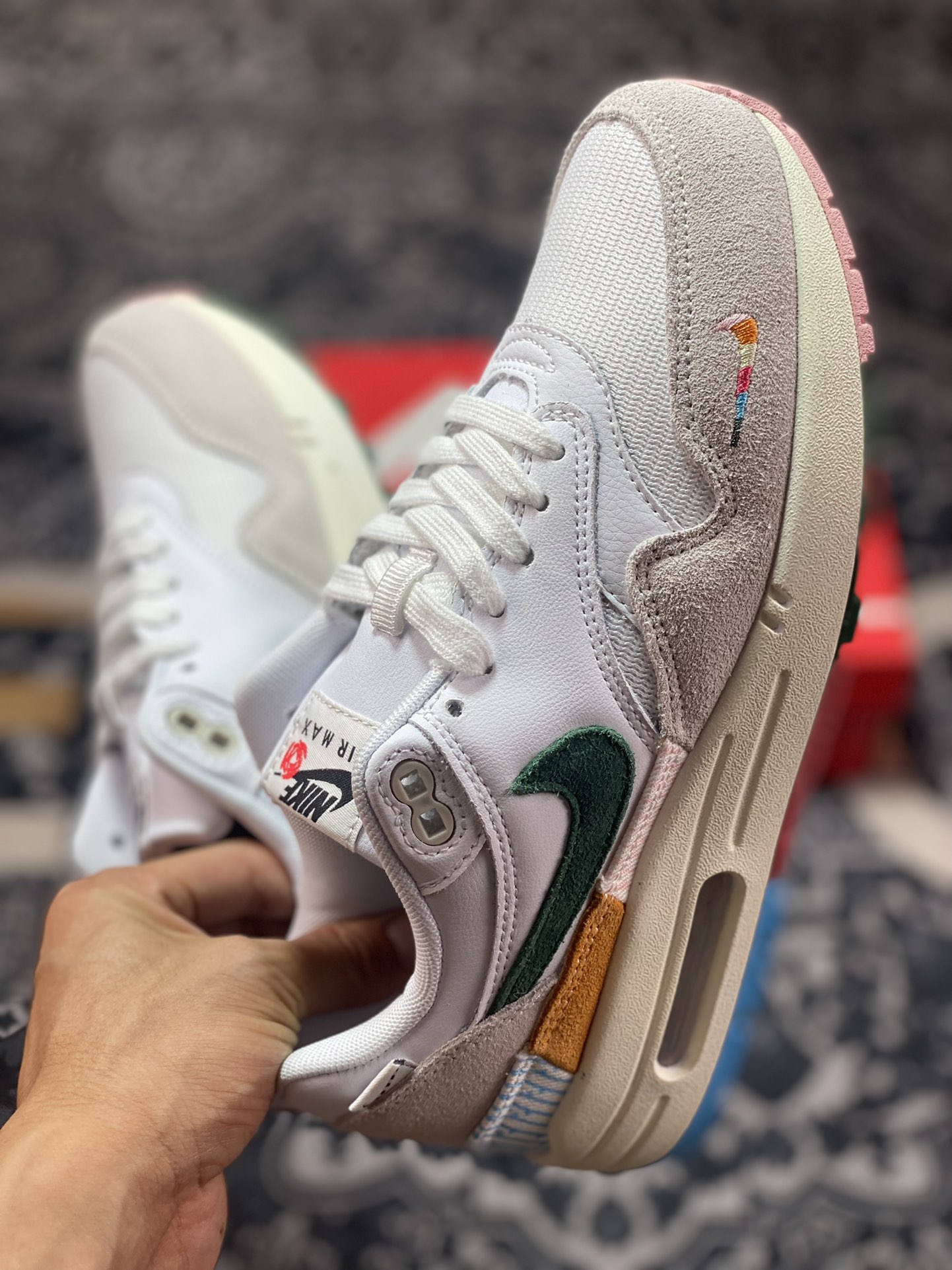 NK Air Max 1 ”AII Petals United” white, blue and green retro air cushion running shoes FQ0256-131