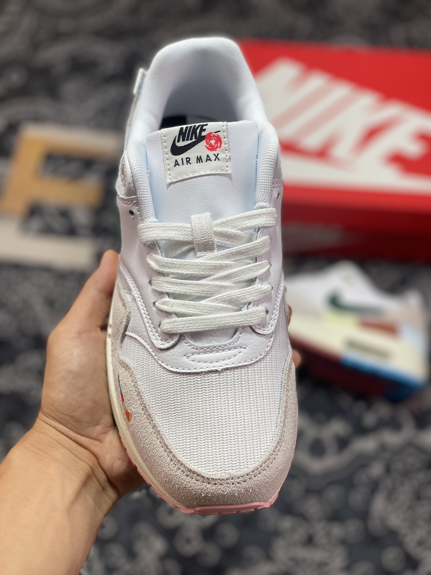 NK Air Max 1 ”AII Petals United” white, blue and green retro air cushion running shoes FQ0256-131