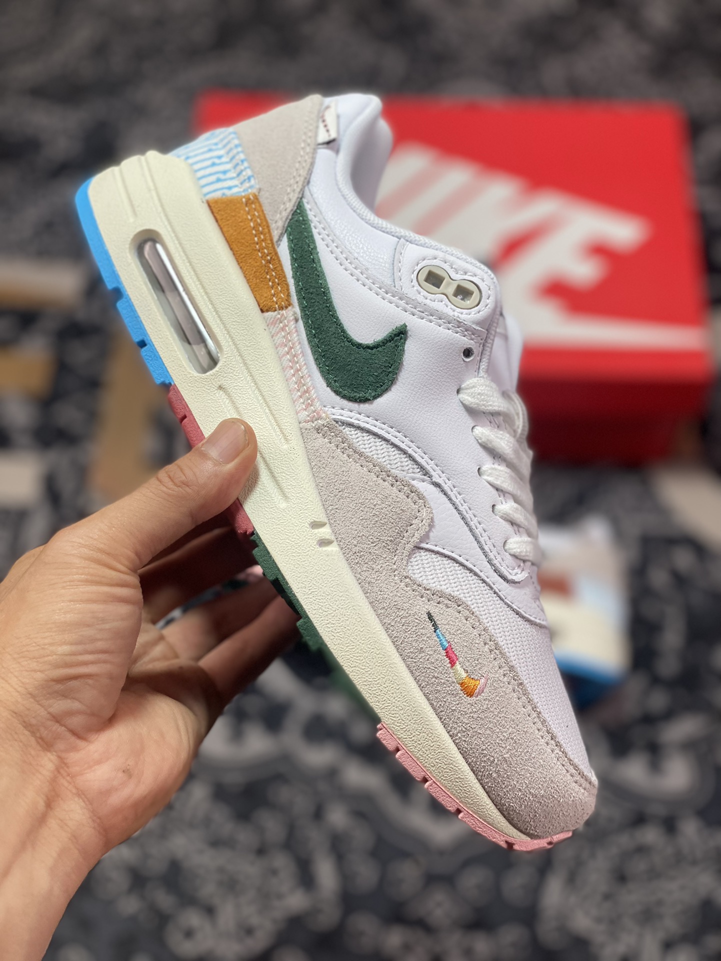 NK Air Max 1 ”AII Petals United” white, blue and green retro air cushion running shoes FQ0256-131