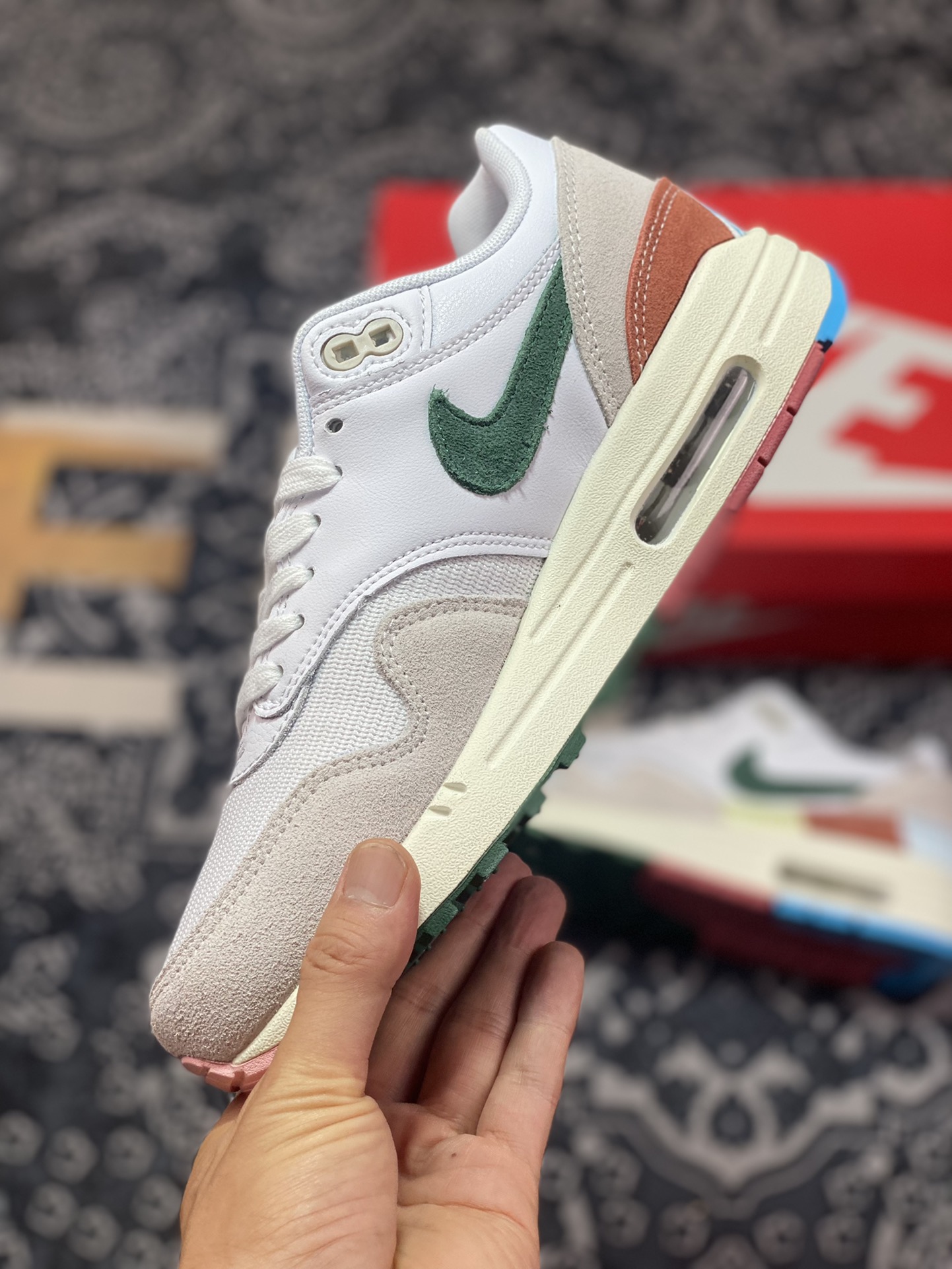 NK Air Max 1 ”AII Petals United” white, blue and green retro air cushion running shoes FQ0256-131