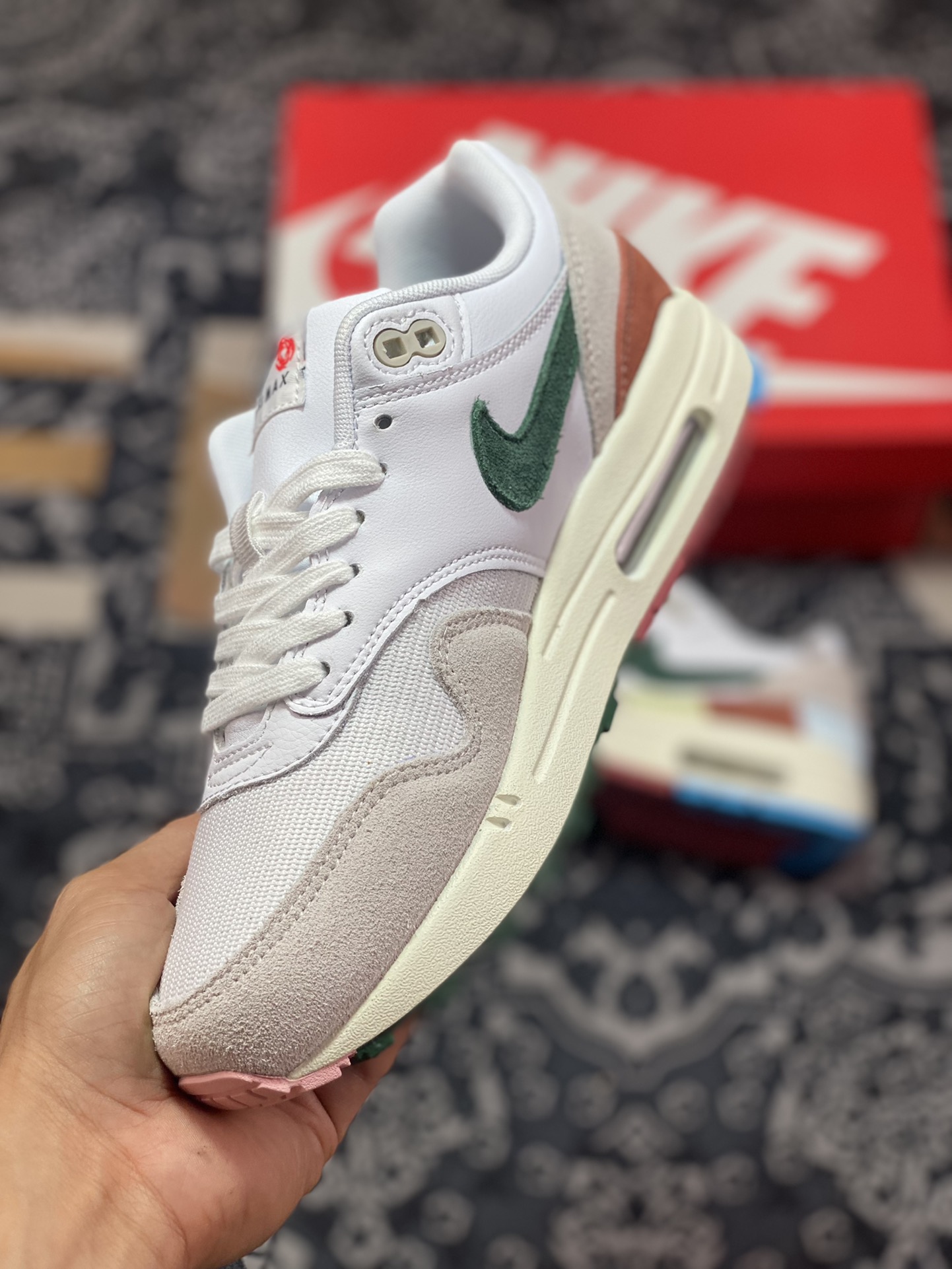 NK Air Max 1 ”AII Petals United” white, blue and green retro air cushion running shoes FQ0256-131