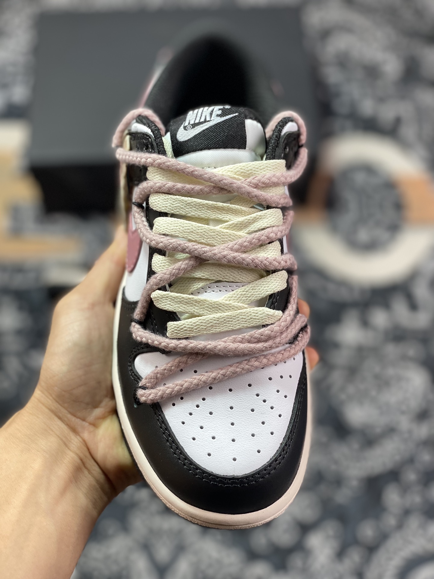 Nike SB Dunk Low GS ”Black/White/Pink Rose” Dunk Shoes ”Black and White Rose Pink Tie” CW1590-100