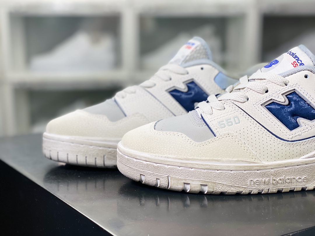 New Balance BB550 series classic retro low-top casual sports basketball shoes ”leather beige gray navy blue distressed” BB550BG