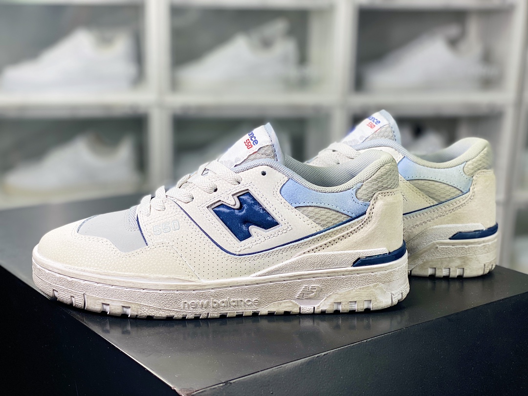 New Balance BB550 series classic retro low-top casual sports basketball shoes ”leather beige gray navy blue distressed” BB550BG