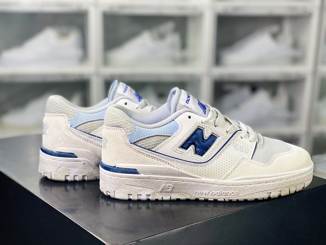 New Balance BB550 series classic retro low-top casual sports basketball shoes ”leather beige gray navy blue distressed” BB550BG