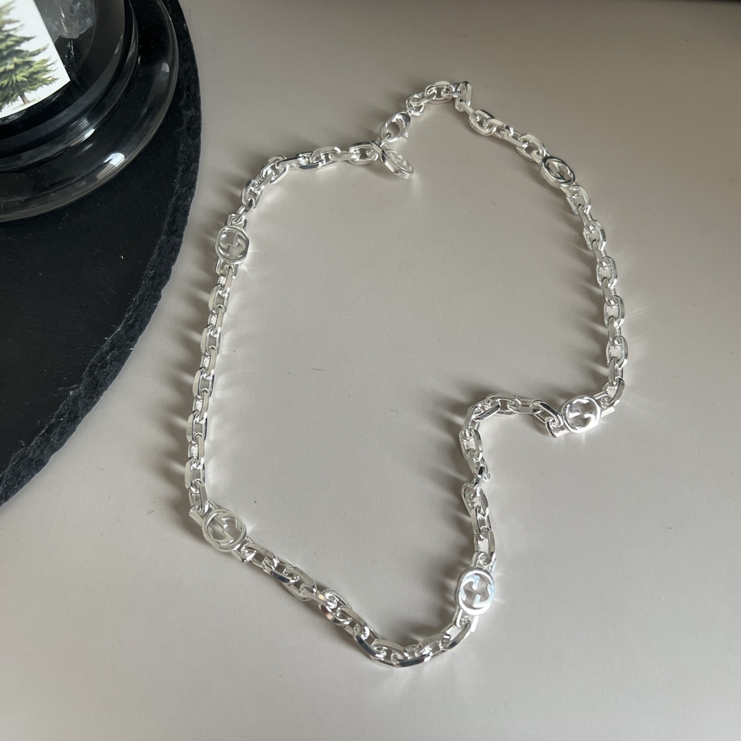 NO:553435,Gucci Gucci 925 sterling silver new bright silver craft double G interlocking necklace size 50cm, Gucci necklace, gucci, gucci, necklace, pure silver19860909Gucci古驰925纯银新款亮银工艺双G互扣式项链 尺寸 50cm,古驰项链,gucci,gucci,necklace,pure silver,Jewelry