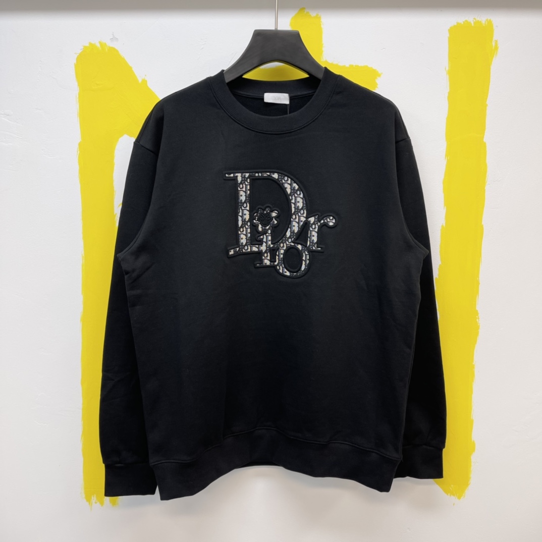 Dior Clothing Sweatshirts Black White Embroidery Fall/Winter Collection