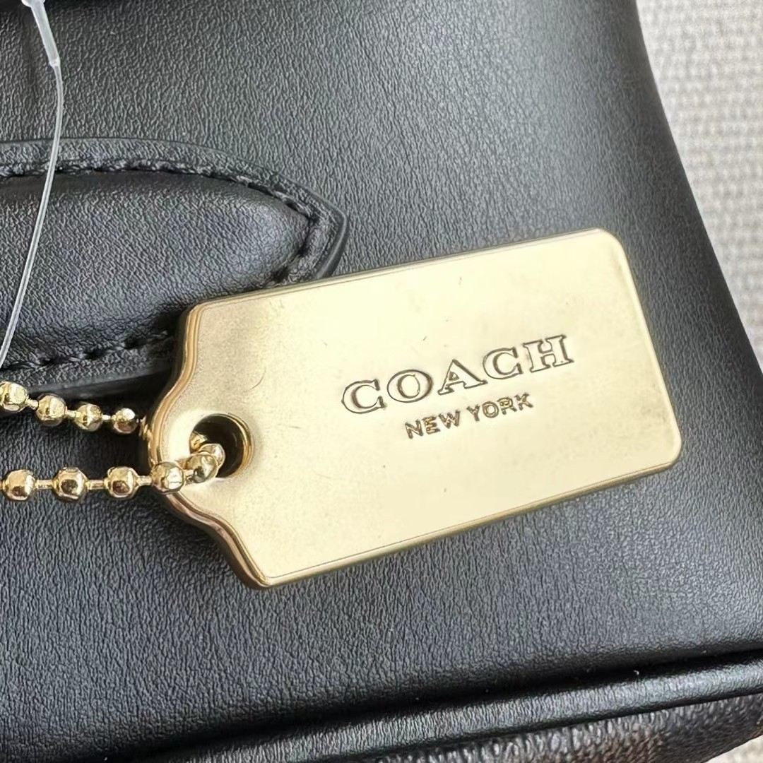 Coach ～纯 COACH 蔻驰 F68168女士简约 棕色拼色双拉链双C印花相机包单肩斜挎包