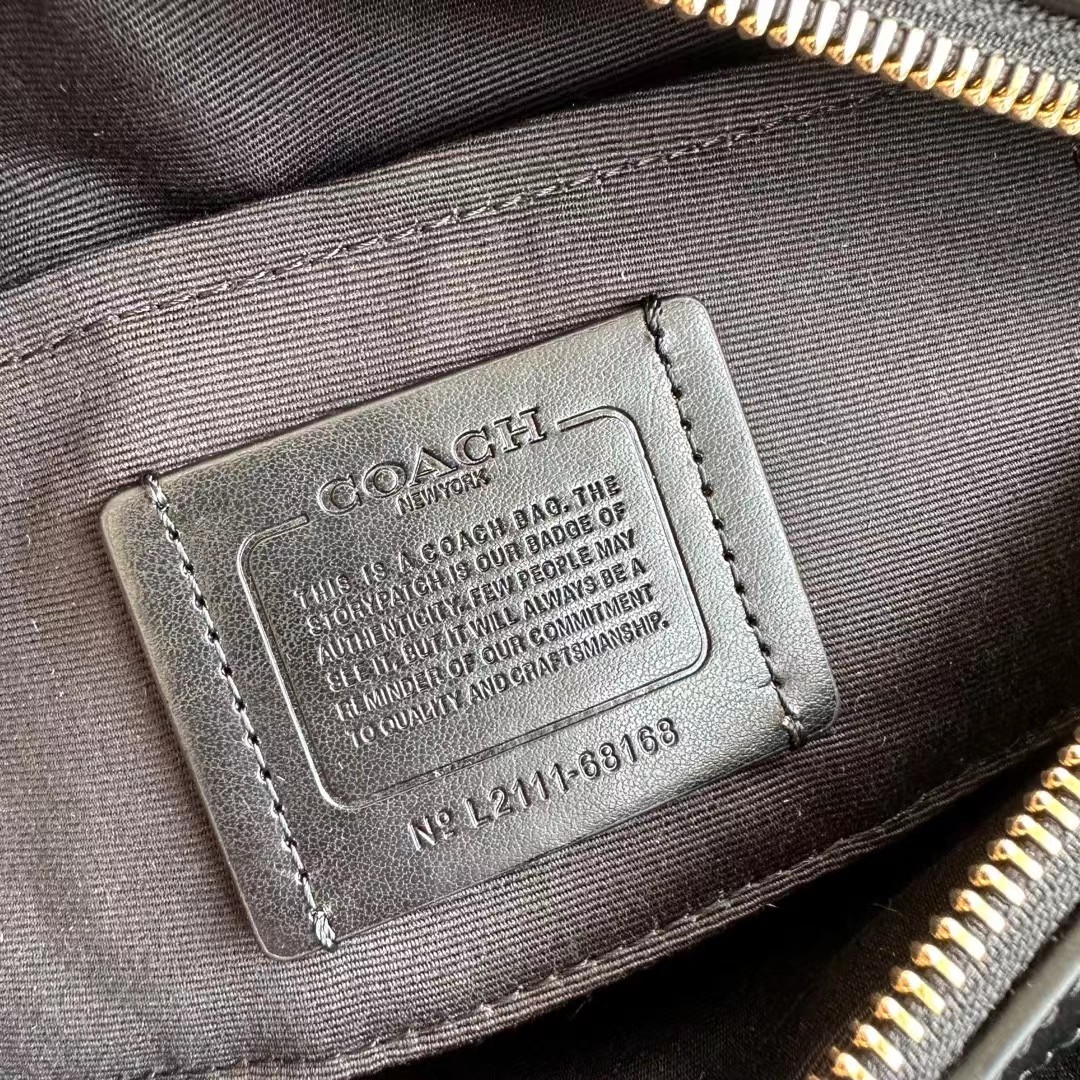 Coach ～纯 COACH 蔻驰 F68168女士简约 棕色拼色双拉链双C印花相机包单肩斜挎包