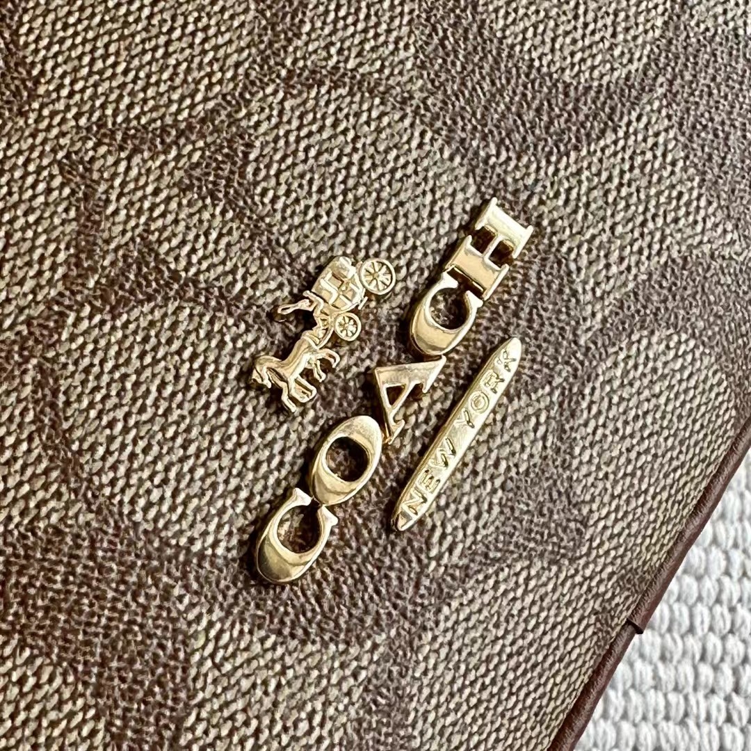 Coach ～纯 COACH 蔻驰 F68168女士简约 棕色拼色双拉链双C印花相机包单肩斜挎包