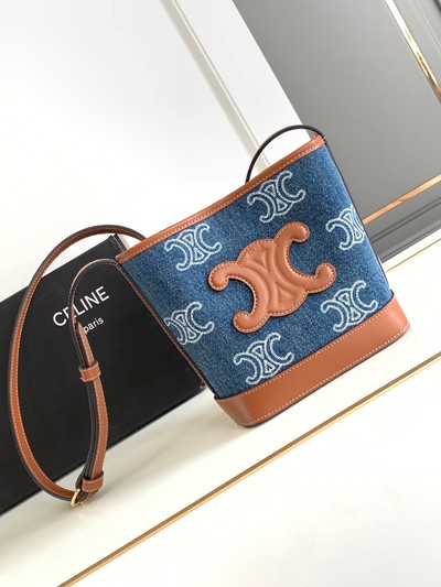 Celine Wholesale Bucket Bags Embroidery Cowhide Fabric Triomphe Mini