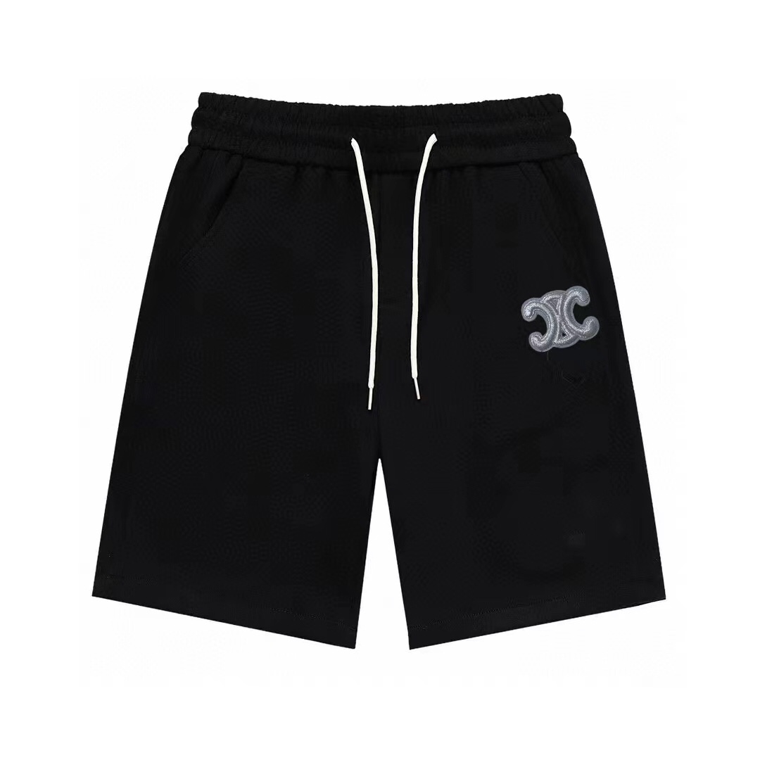 Celine 24/SS pantalones cortos de punto casual para hombre con bolsillo decorativo, con cordón de contraste en el later…