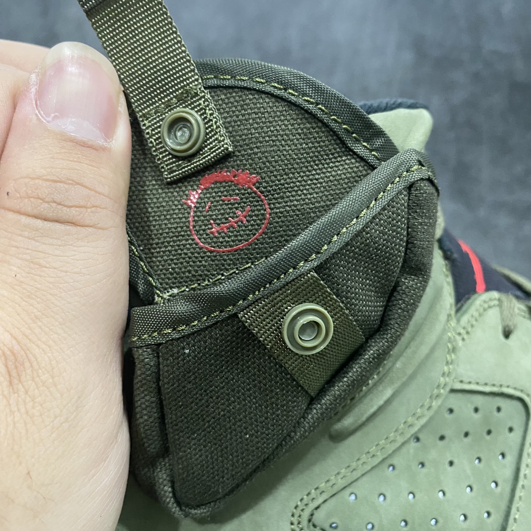 图片[2]-【OG纯原】Travis Scott x Air Jordan 6 AJ6 TS复古文化篮球鞋“军绿夜光鬼脸” CN1084-200nAJ6军绿口袋 顶级细节多双原鞋拆解开发 进口麂皮皮料立体公整口袋 原厂后跟刺绣 饱满粗细同步 区分市面过细刺绣 原厂锁扣配件按压回弹声音清脆 原厂定型 后跟完美效果 无各种添加操作 全新正确细节 正确3M反光夜光大底  尺码：40 40.5 41 42 42.5 43 44 44.5 45 46 47.5-莆田鞋批发中心