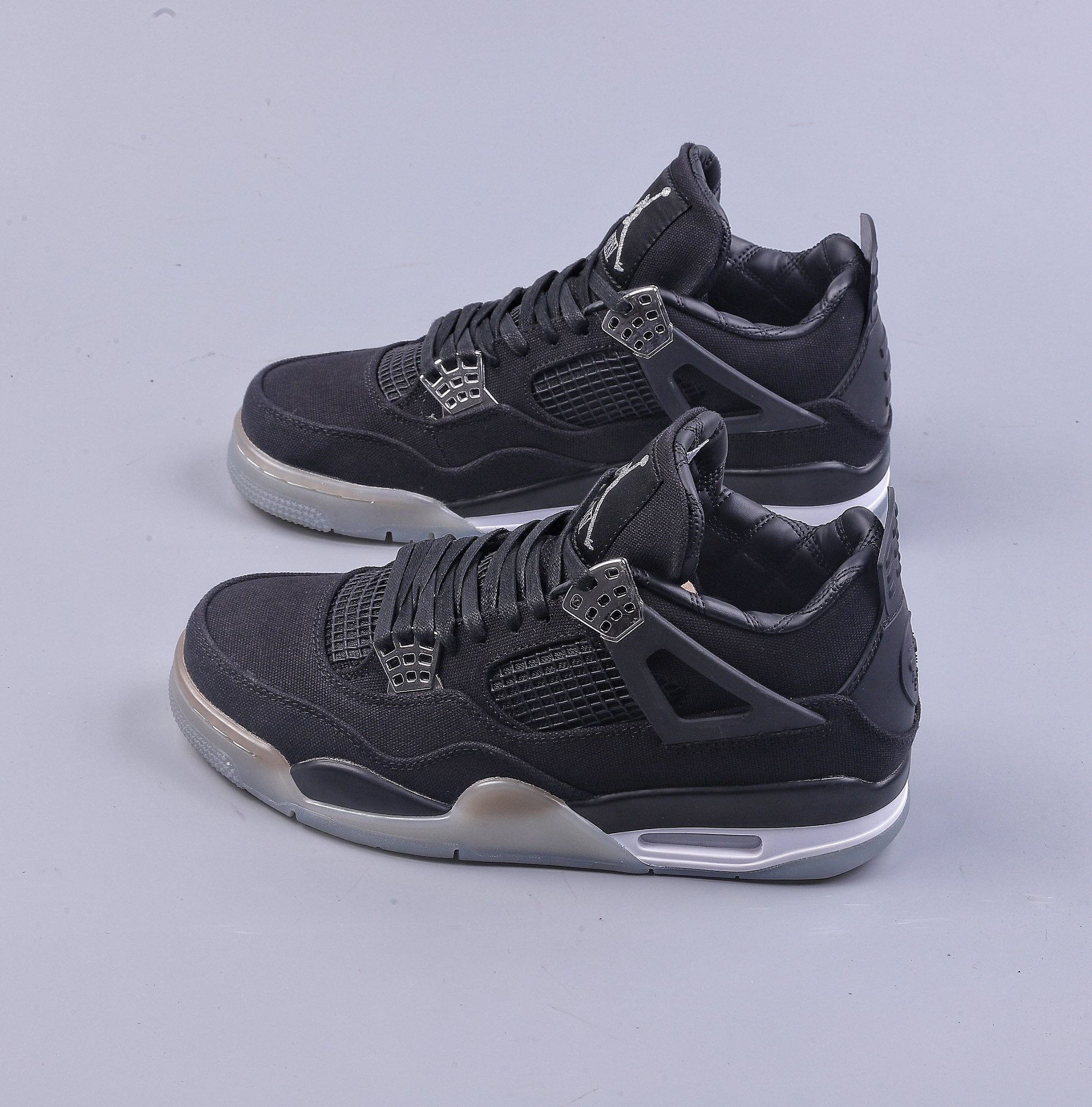 Small Air Jordan 4 Retro ”Black/Metallic Silver” AJ4 mid-top retro casual sports culture basketball shoes ”Joint canvas black and silver workwear” AJ4-136863